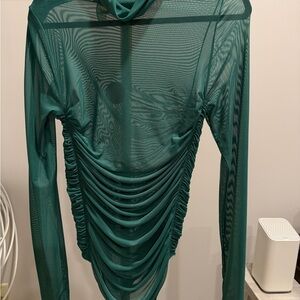 Free People Elegant Green Sheer Ruched bodysuit